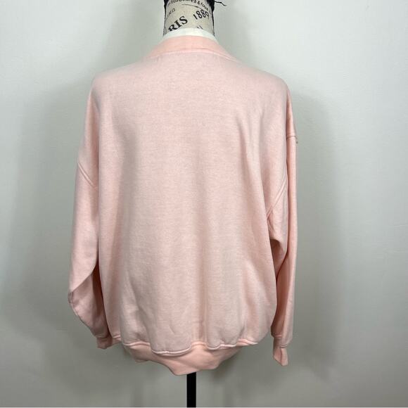 Vintage Grannycore pink fleece lined sweater w/ fake collar & tapestry blocking - Picture 2 of 11
